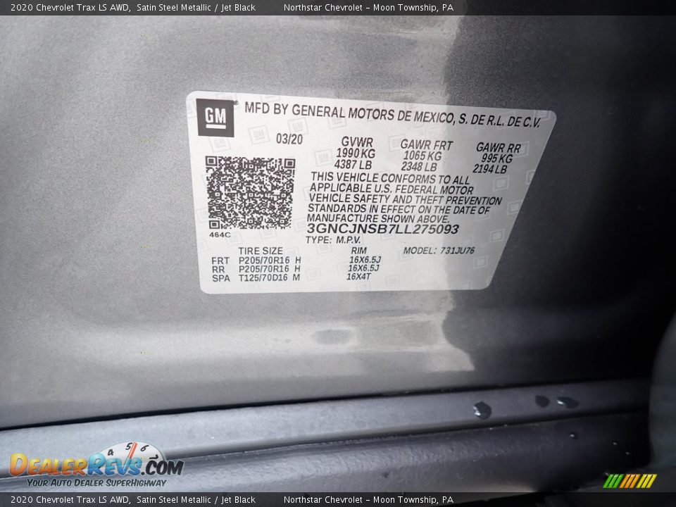 2020 Chevrolet Trax LS AWD Satin Steel Metallic / Jet Black Photo #16