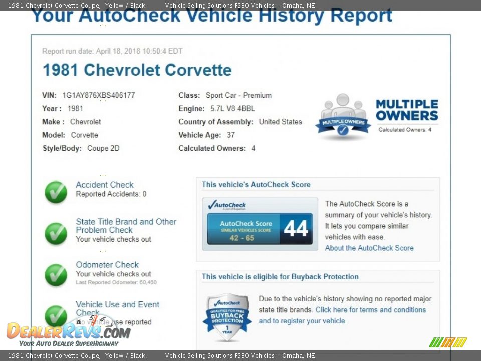 Dealer Info of 1981 Chevrolet Corvette Coupe Photo #2