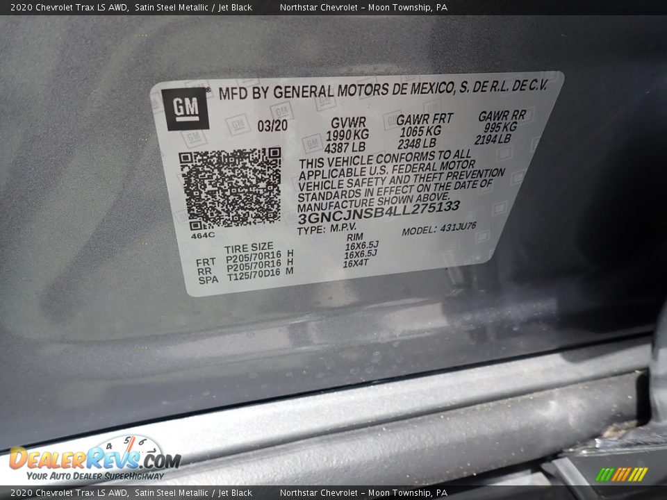 2020 Chevrolet Trax LS AWD Satin Steel Metallic / Jet Black Photo #15