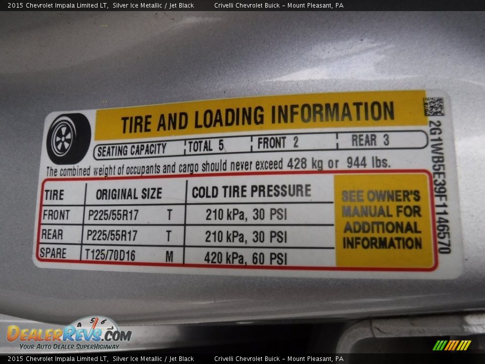 Info Tag of 2015 Chevrolet Impala Limited LT Photo #29
