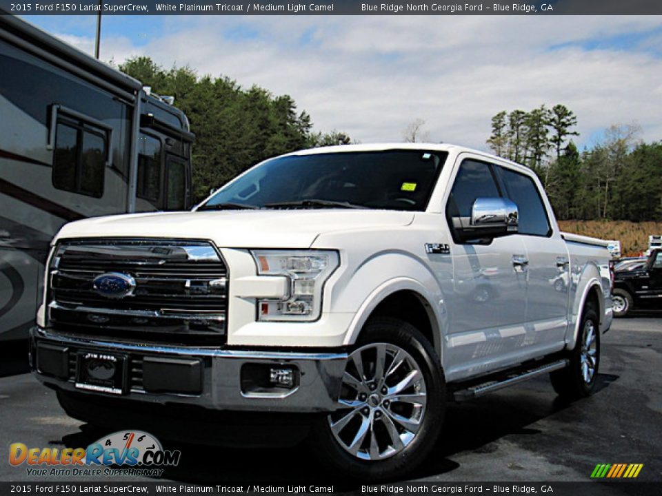 2015 Ford F150 Lariat SuperCrew White Platinum Tricoat / Medium Light Camel Photo #1