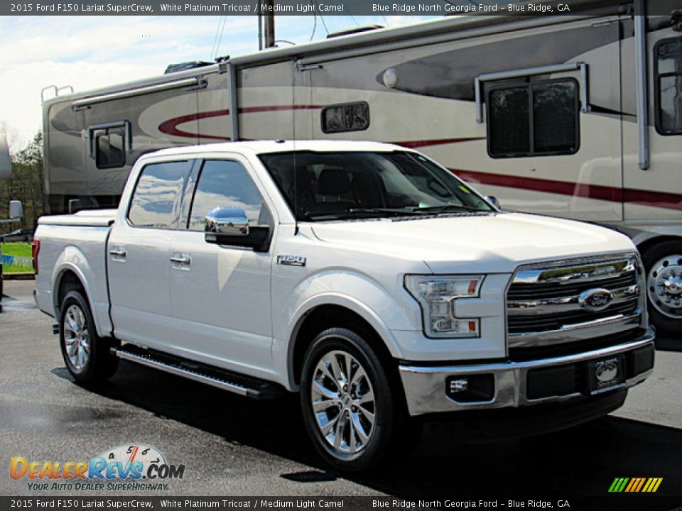 2015 Ford F150 Lariat SuperCrew White Platinum Tricoat / Medium Light Camel Photo #7