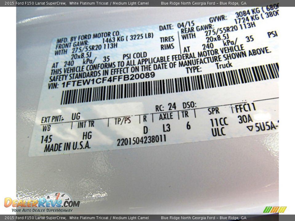 2015 Ford F150 Lariat SuperCrew White Platinum Tricoat / Medium Light Camel Photo #28