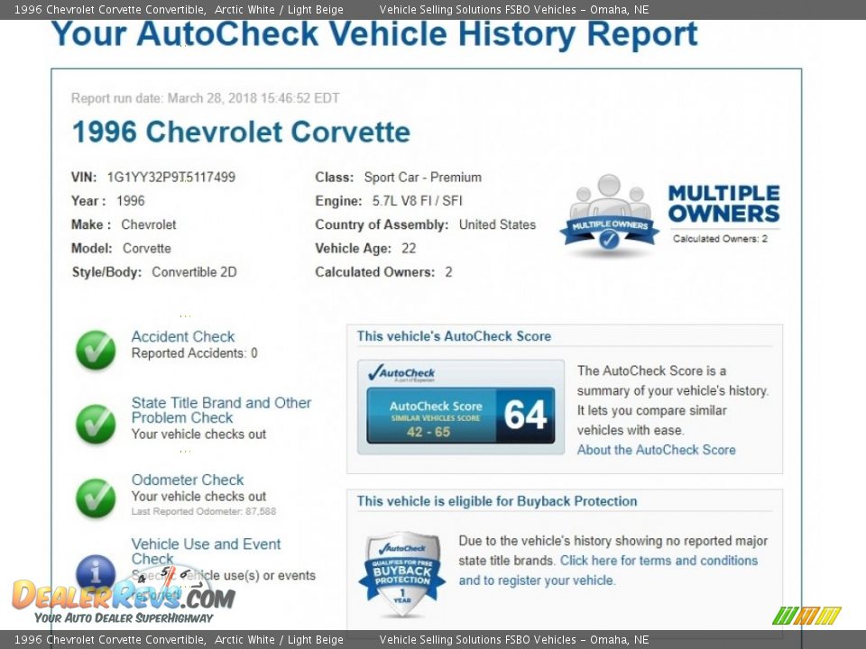 Dealer Info of 1996 Chevrolet Corvette Convertible Photo #2