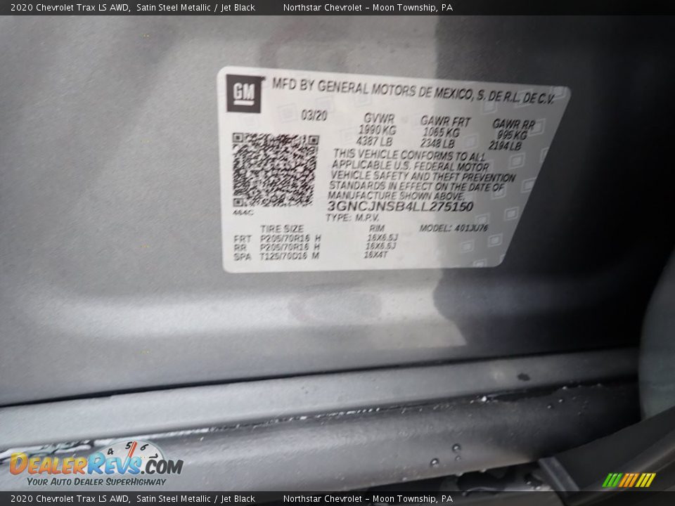 2020 Chevrolet Trax LS AWD Satin Steel Metallic / Jet Black Photo #17