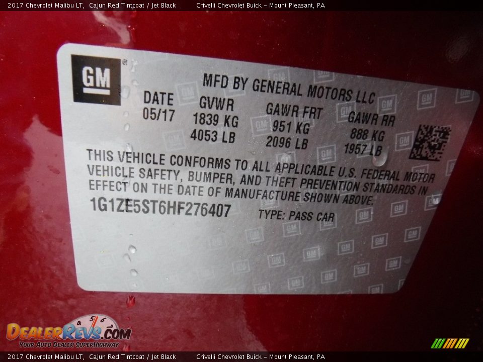 2017 Chevrolet Malibu LT Cajun Red Tintcoat / Jet Black Photo #32