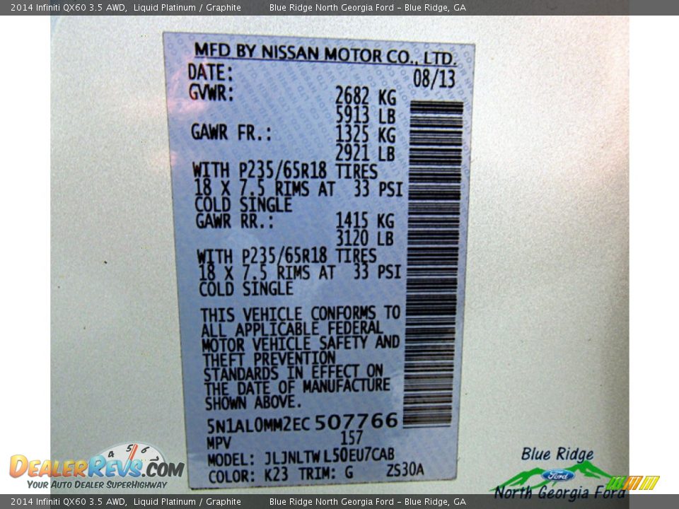 2014 Infiniti QX60 3.5 AWD Liquid Platinum / Graphite Photo #28