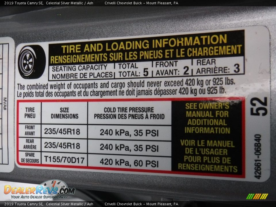 2019 Toyota Camry SE Celestial Silver Metallic / Ash Photo #33