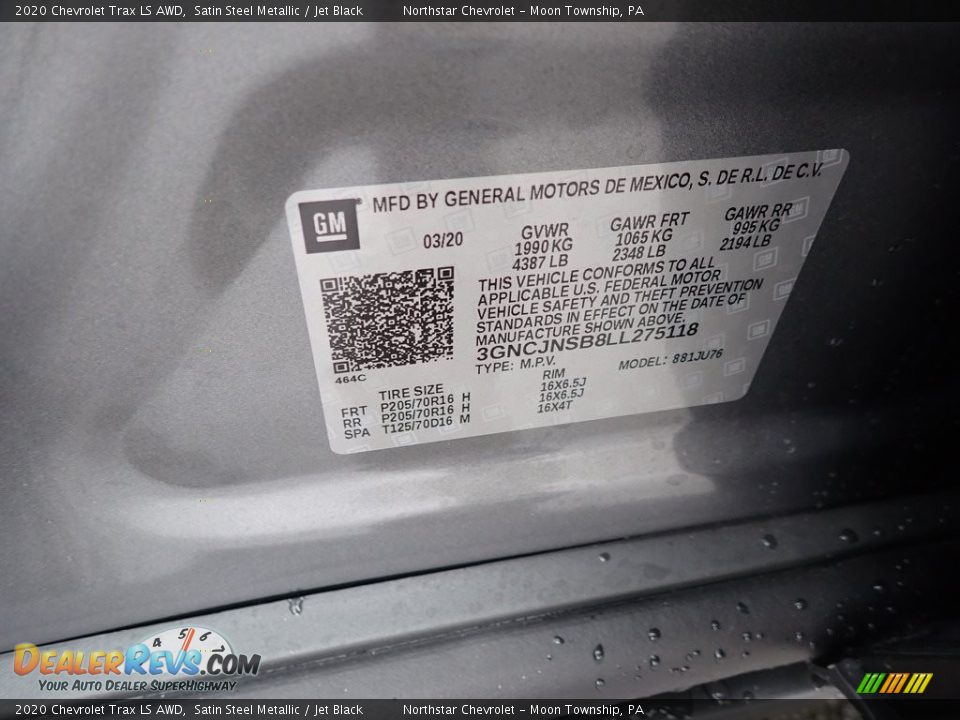 2020 Chevrolet Trax LS AWD Satin Steel Metallic / Jet Black Photo #13