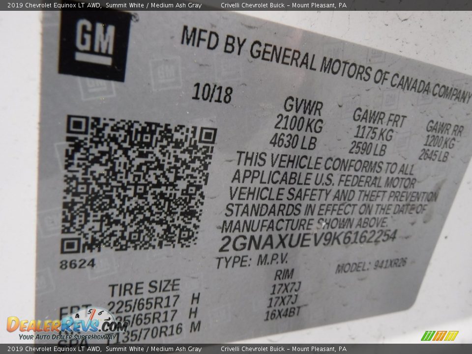 2019 Chevrolet Equinox LT AWD Summit White / Medium Ash Gray Photo #32