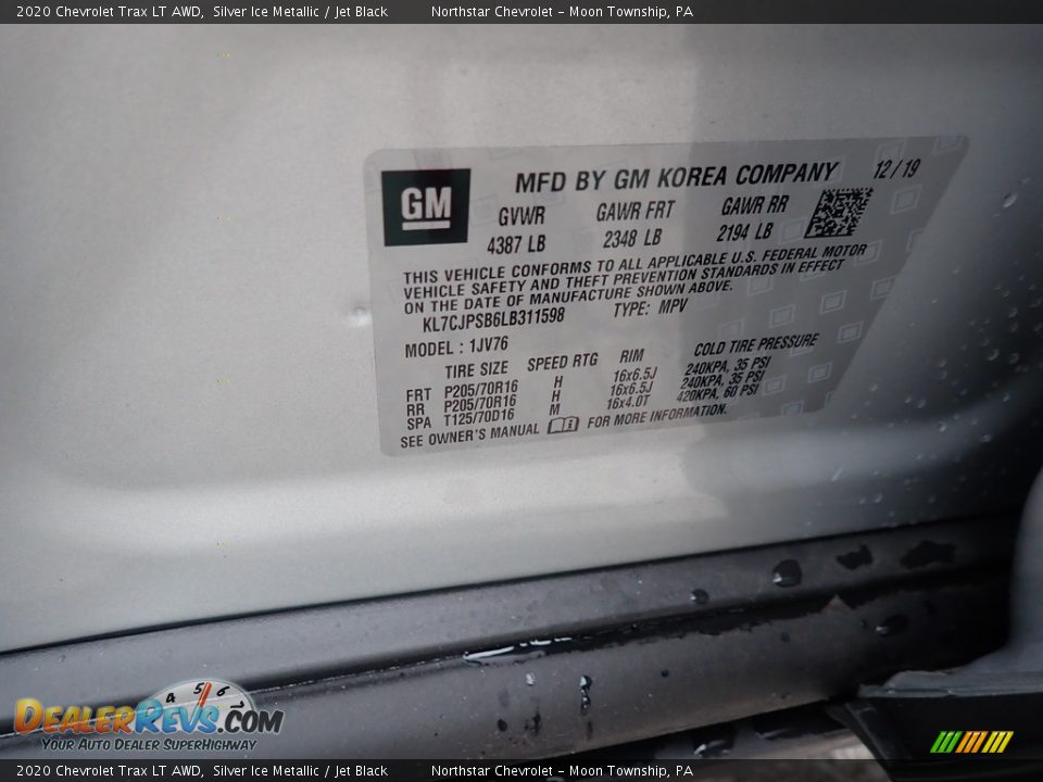 2020 Chevrolet Trax LT AWD Silver Ice Metallic / Jet Black Photo #15