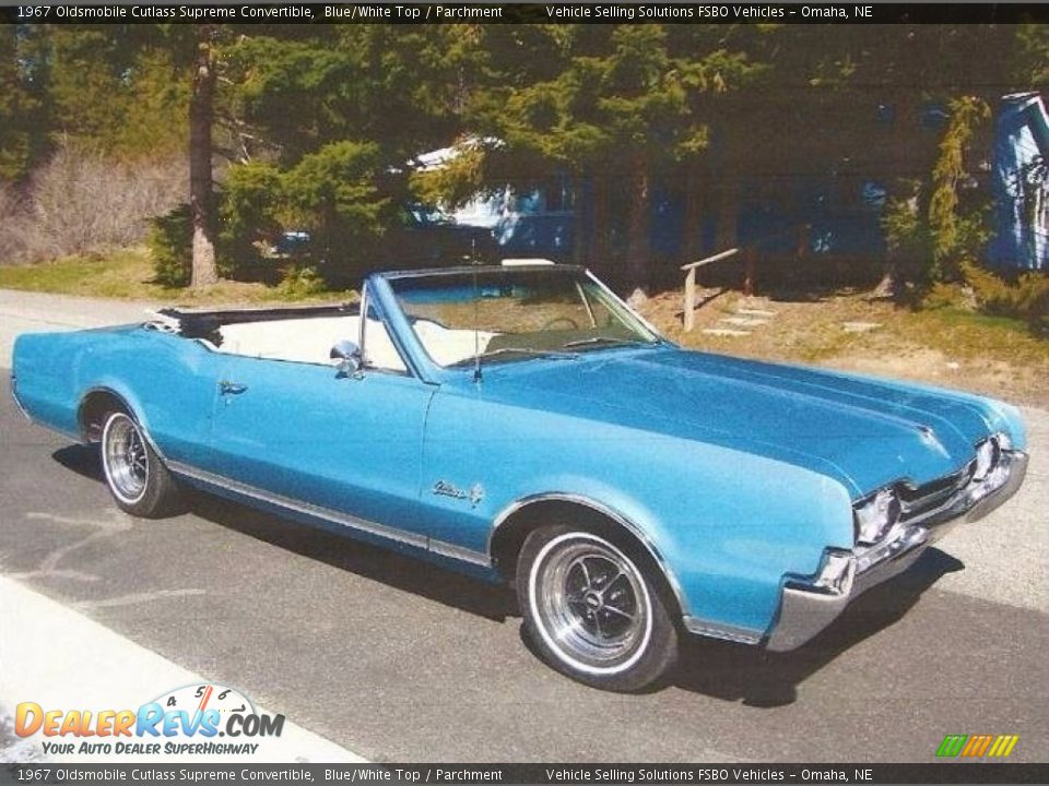 1967 Oldsmobile Cutlass Supreme Convertible Blue/White Top / Parchment Photo #1