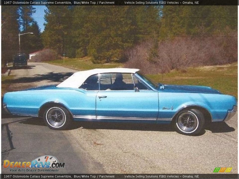 1967 Oldsmobile Cutlass Supreme Convertible Blue/White Top / Parchment Photo #3