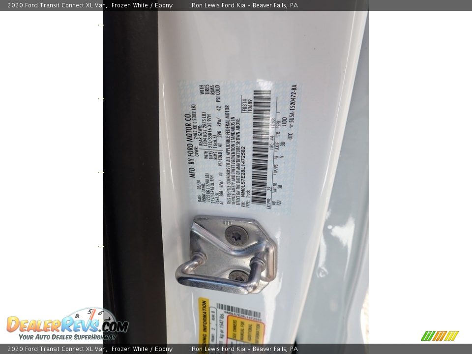 2020 Ford Transit Connect XL Van Frozen White / Ebony Photo #14