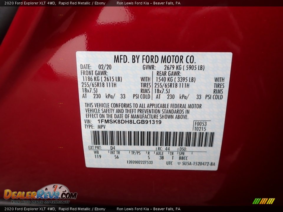 2020 Ford Explorer XLT 4WD Rapid Red Metallic / Ebony Photo #11