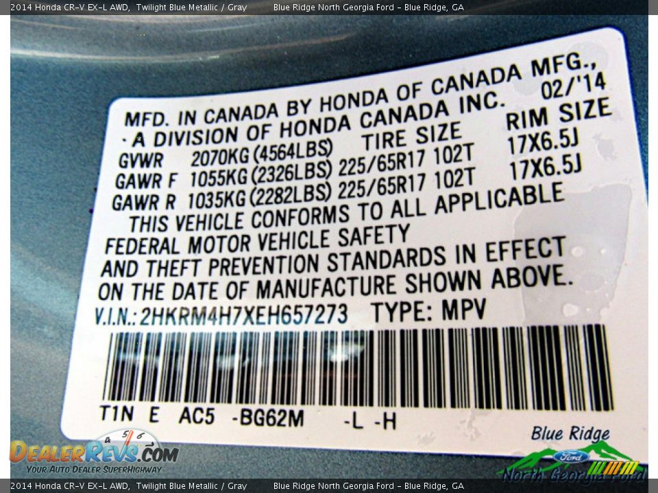 2014 Honda CR-V EX-L AWD Twilight Blue Metallic / Gray Photo #25
