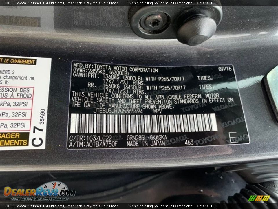2016 Toyota 4Runner TRD Pro 4x4 Magnetic Gray Metallic / Black Photo #21