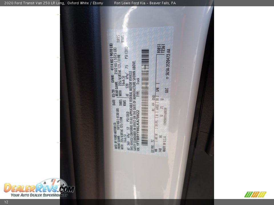 Ford Color Code YZ Oxford White