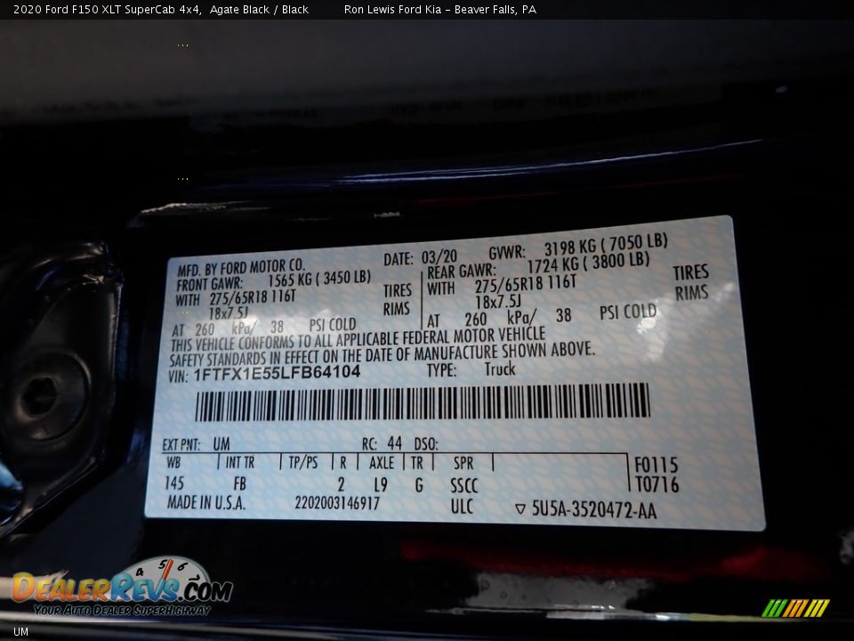 Ford Color Code UM Agate Black