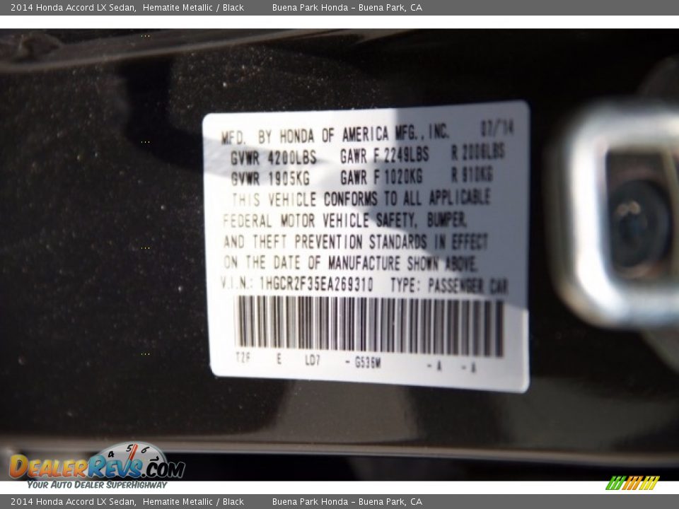 2014 Honda Accord LX Sedan Hematite Metallic / Black Photo #30