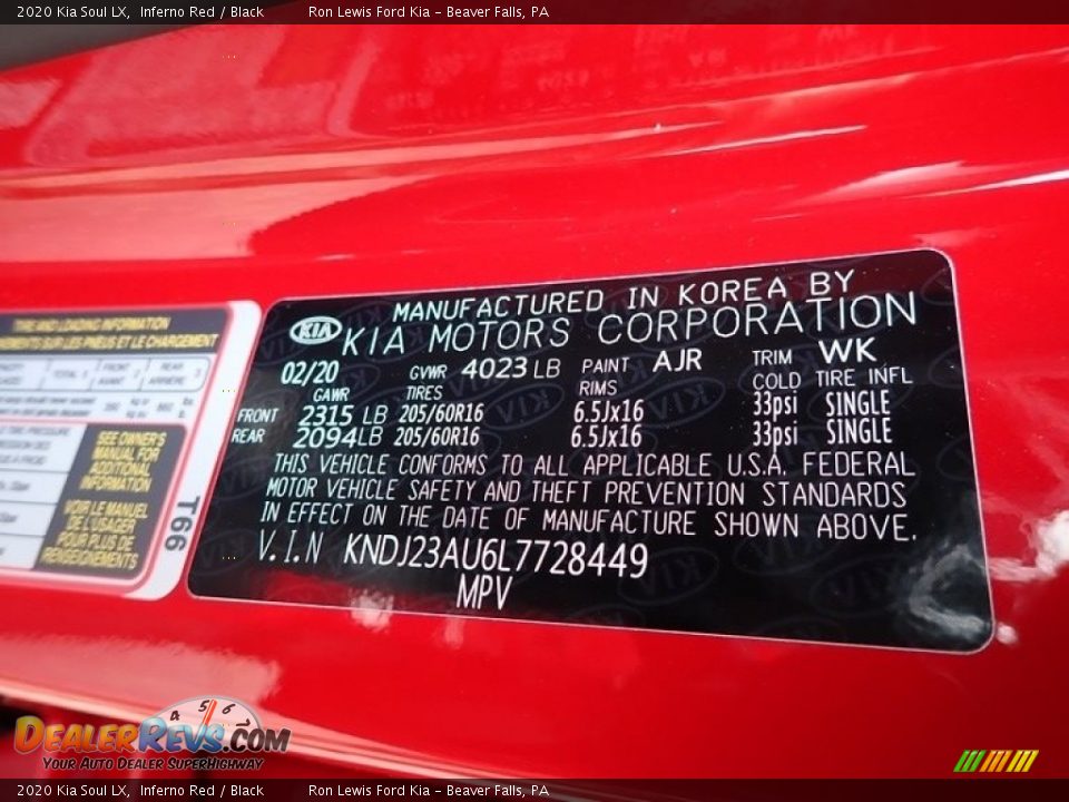 2020 Kia Soul LX Inferno Red / Black Photo #11