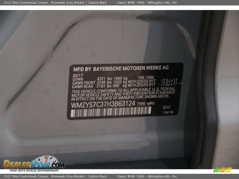 2017 Mini Countryman Cooper Moonwalk Grey Metallic / Carbon Black Photo #19