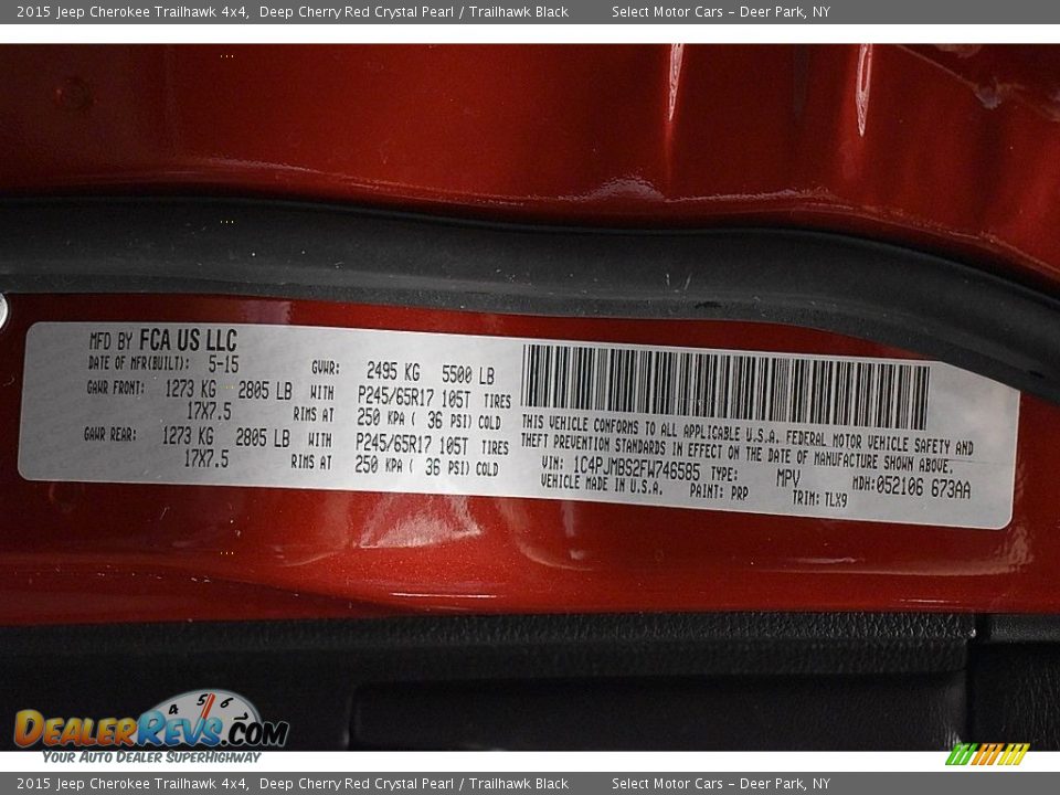 2015 Jeep Cherokee Trailhawk 4x4 Deep Cherry Red Crystal Pearl / Trailhawk Black Photo #26