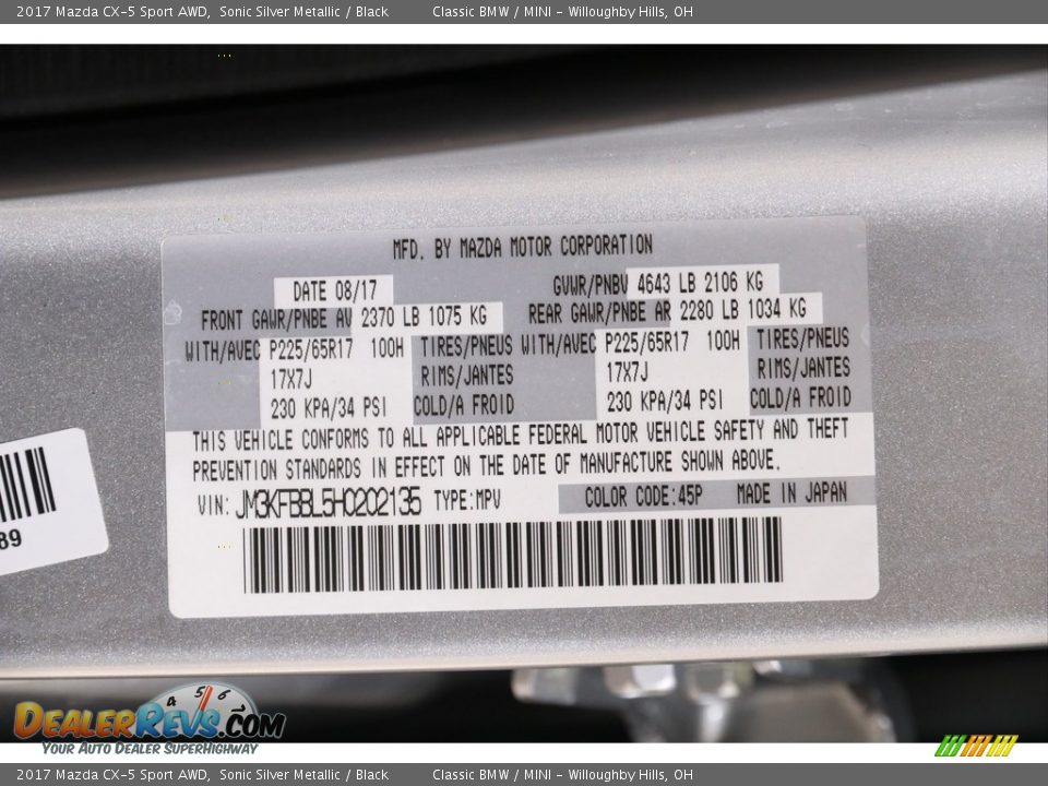 2017 Mazda CX-5 Sport AWD Sonic Silver Metallic / Black Photo #4