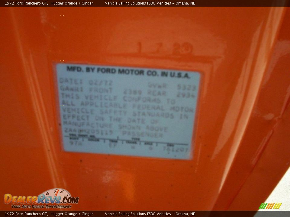 Info Tag of 1972 Ford Ranchero GT Photo #12