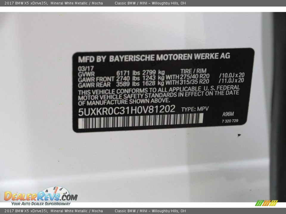 2017 BMW X5 xDrive35i Mineral White Metallic / Mocha Photo #20