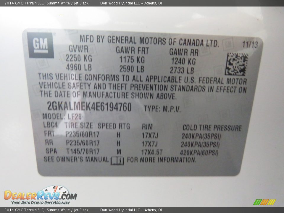 2014 GMC Terrain SLE Summit White / Jet Black Photo #33