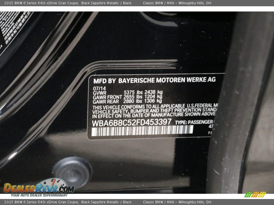 2015 BMW 6 Series 640i xDrive Gran Coupe Black Sapphire Metallic / Black Photo #21