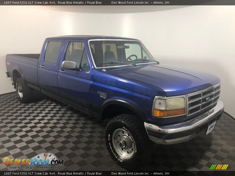 1997 Ford F350 XLT Crew Cab 4x4 Royal Blue Metallic / Royal Blue Photo #3