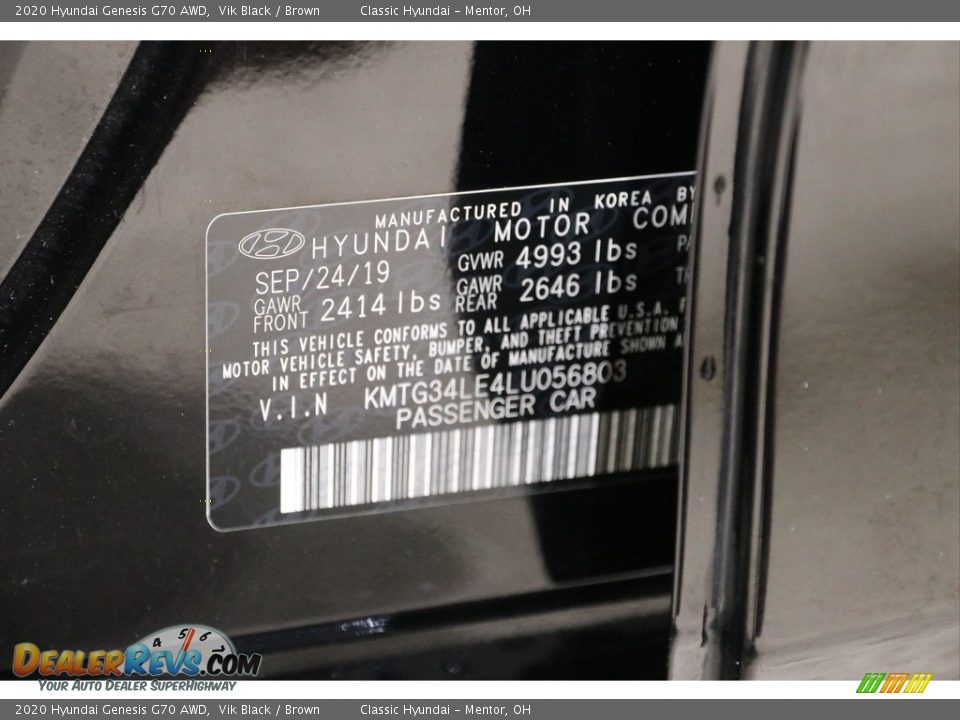 2020 Hyundai Genesis G70 AWD Vik Black / Brown Photo #21