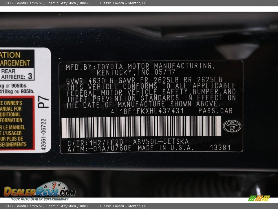 2017 Toyota Camry SE Cosmic Gray Mica / Black Photo #19