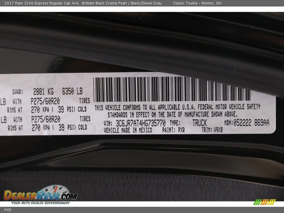 Ram Color Code PXR Brilliant Black Crystal Pearl