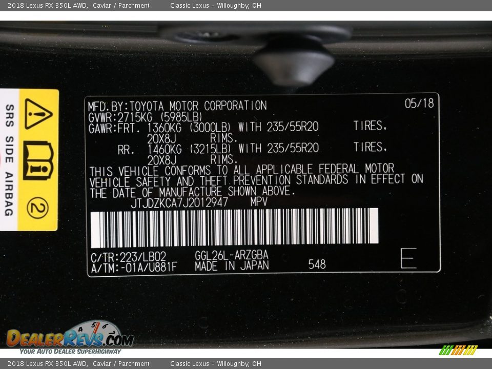 2018 Lexus RX 350L AWD Caviar / Parchment Photo #25