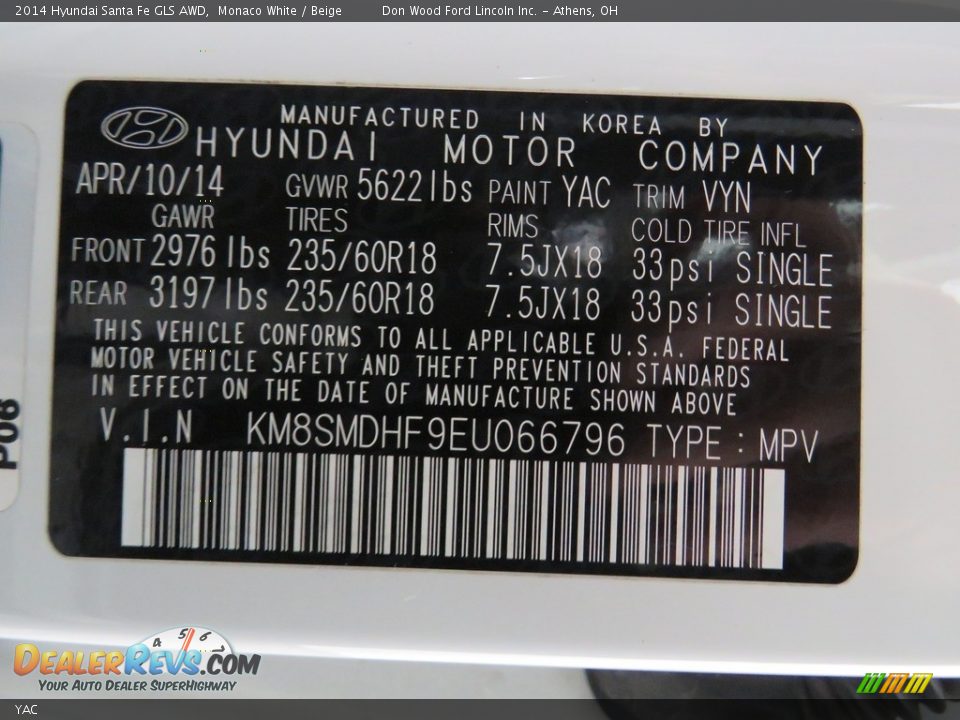 Hyundai Color Code YAC Monaco White