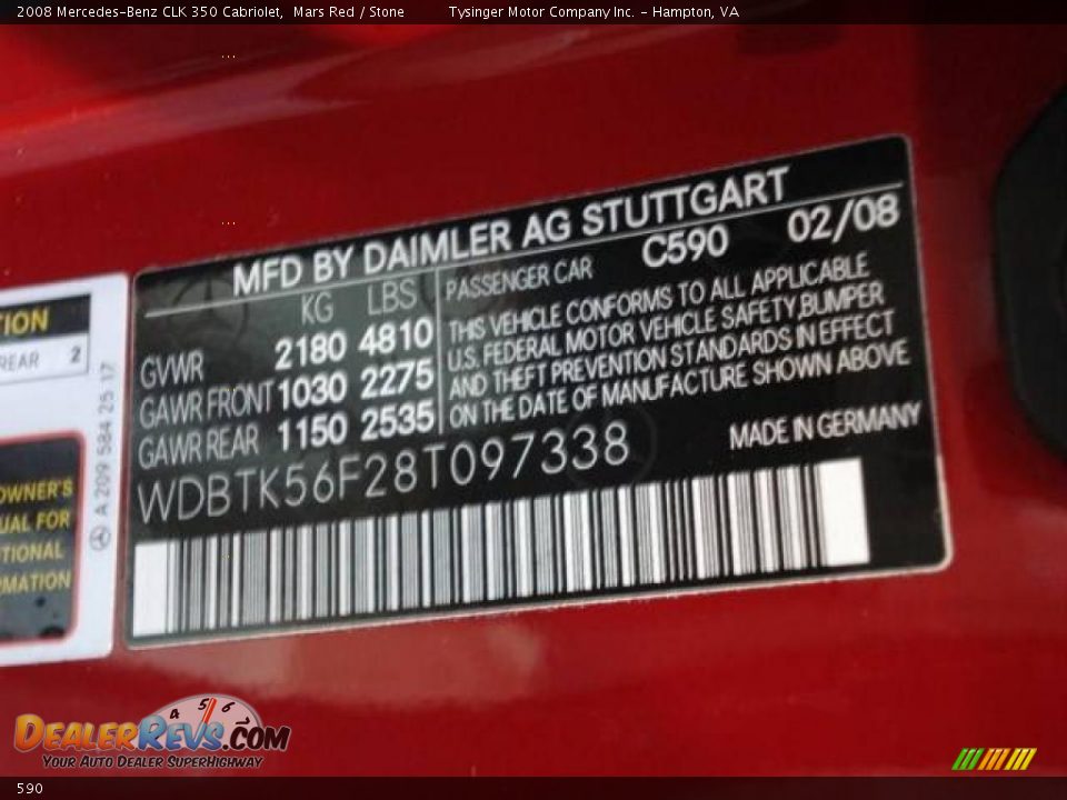 Mercedes-Benz Color Code 590 Mars Red