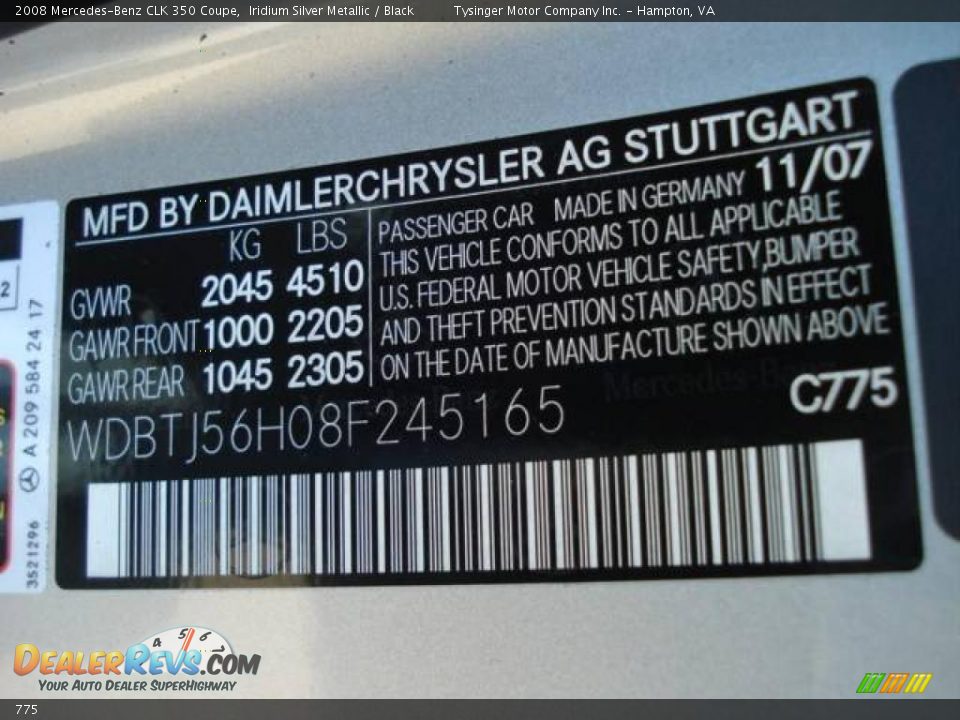 Mercedes-Benz Color Code 775 Iridium Silver Metallic