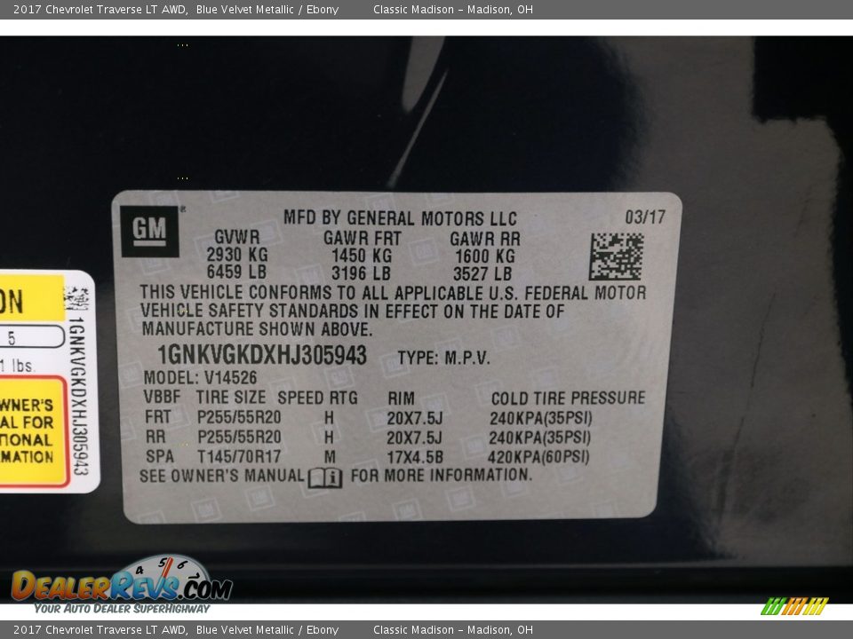 2017 Chevrolet Traverse LT AWD Blue Velvet Metallic / Ebony Photo #28