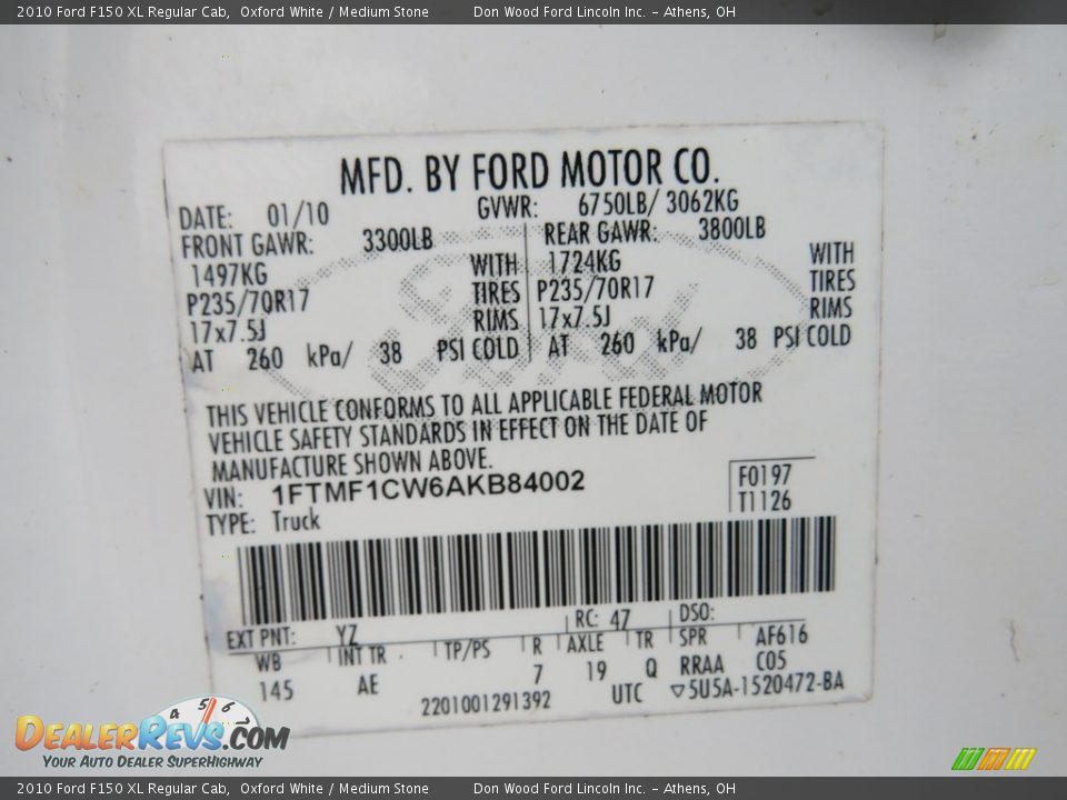 2010 Ford F150 XL Regular Cab Oxford White / Medium Stone Photo #26