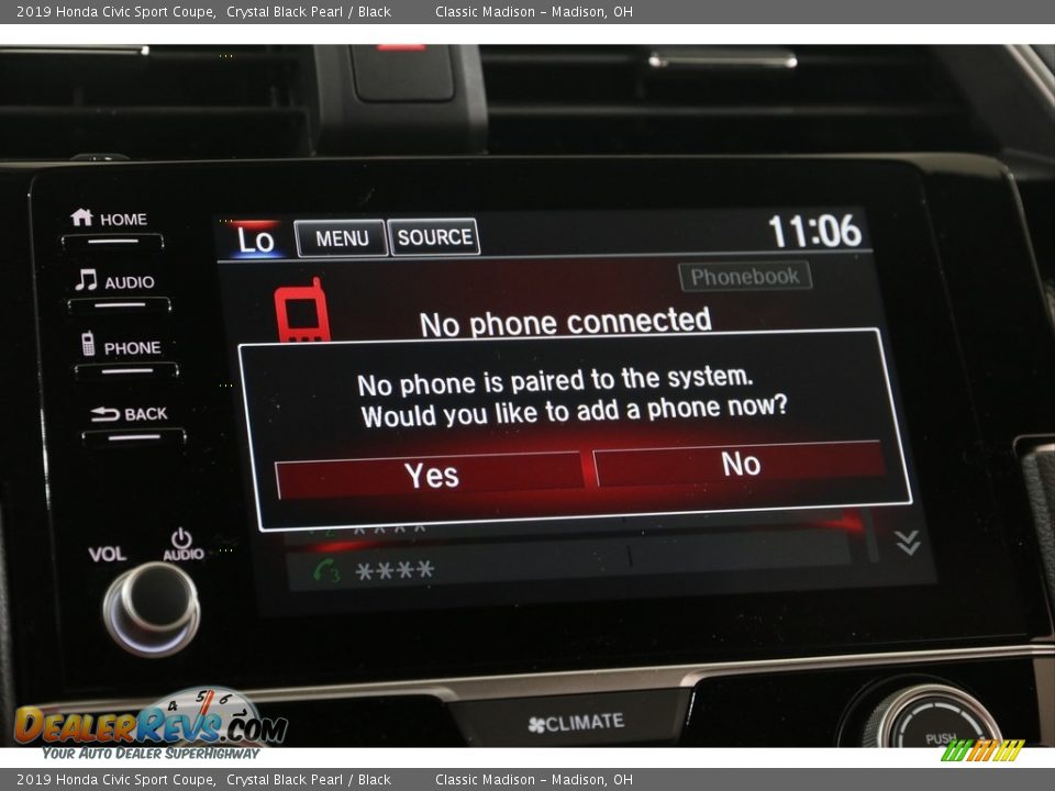 2019 Honda Civic Sport Coupe Crystal Black Pearl / Black Photo #11