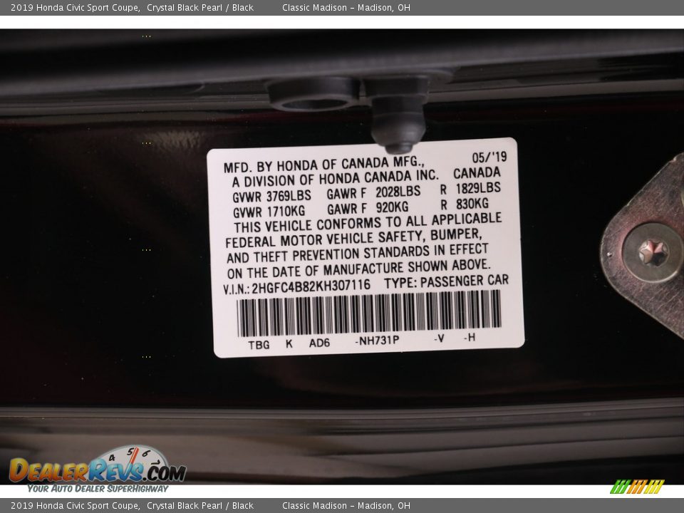 2019 Honda Civic Sport Coupe Crystal Black Pearl / Black Photo #20