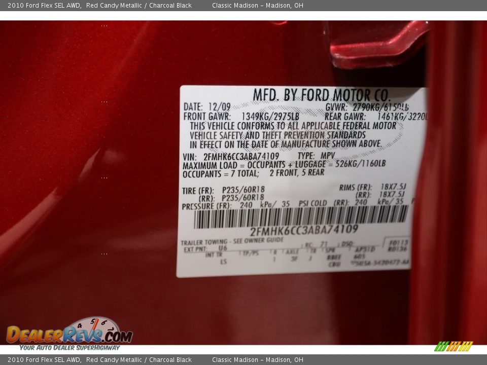 2010 Ford Flex SEL AWD Red Candy Metallic / Charcoal Black Photo #19