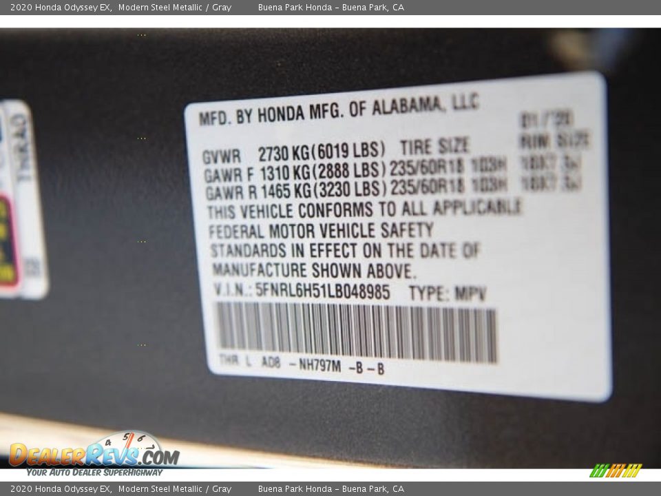 2020 Honda Odyssey EX Modern Steel Metallic / Gray Photo #18