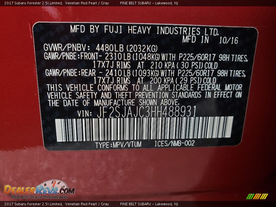 2017 Subaru Forester 2.5i Limited Venetian Red Pearl / Gray Photo #36