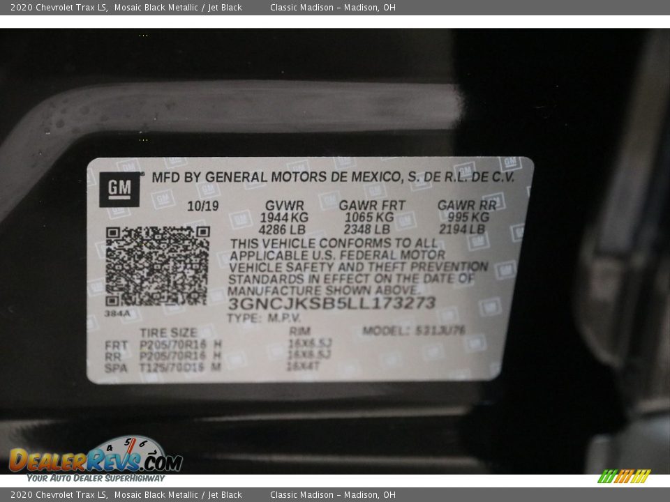 2020 Chevrolet Trax LS Mosaic Black Metallic / Jet Black Photo #26