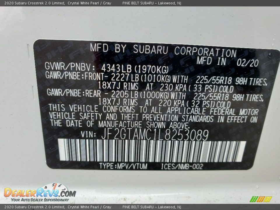 2020 Subaru Crosstrek 2.0 Limited Crystal White Pearl / Gray Photo #13