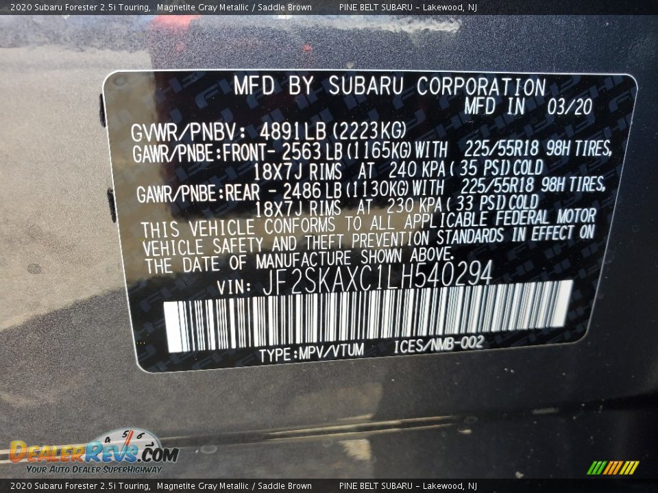 2020 Subaru Forester 2.5i Touring Magnetite Gray Metallic / Saddle Brown Photo #13